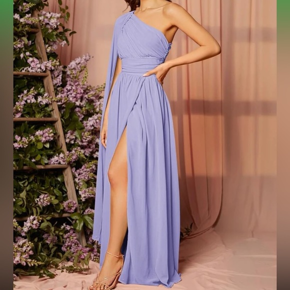 Last Pack Luxe pink shoulder draped detail party bridesmaids evening dress - Picture 13 of 16